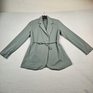 Athleta Blazer Womens 6 Sage Green Belted Zip Pockets Stretch Travel Jacket